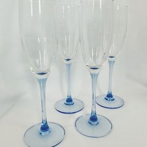 4 light blue stem Luminarc champagne glasses